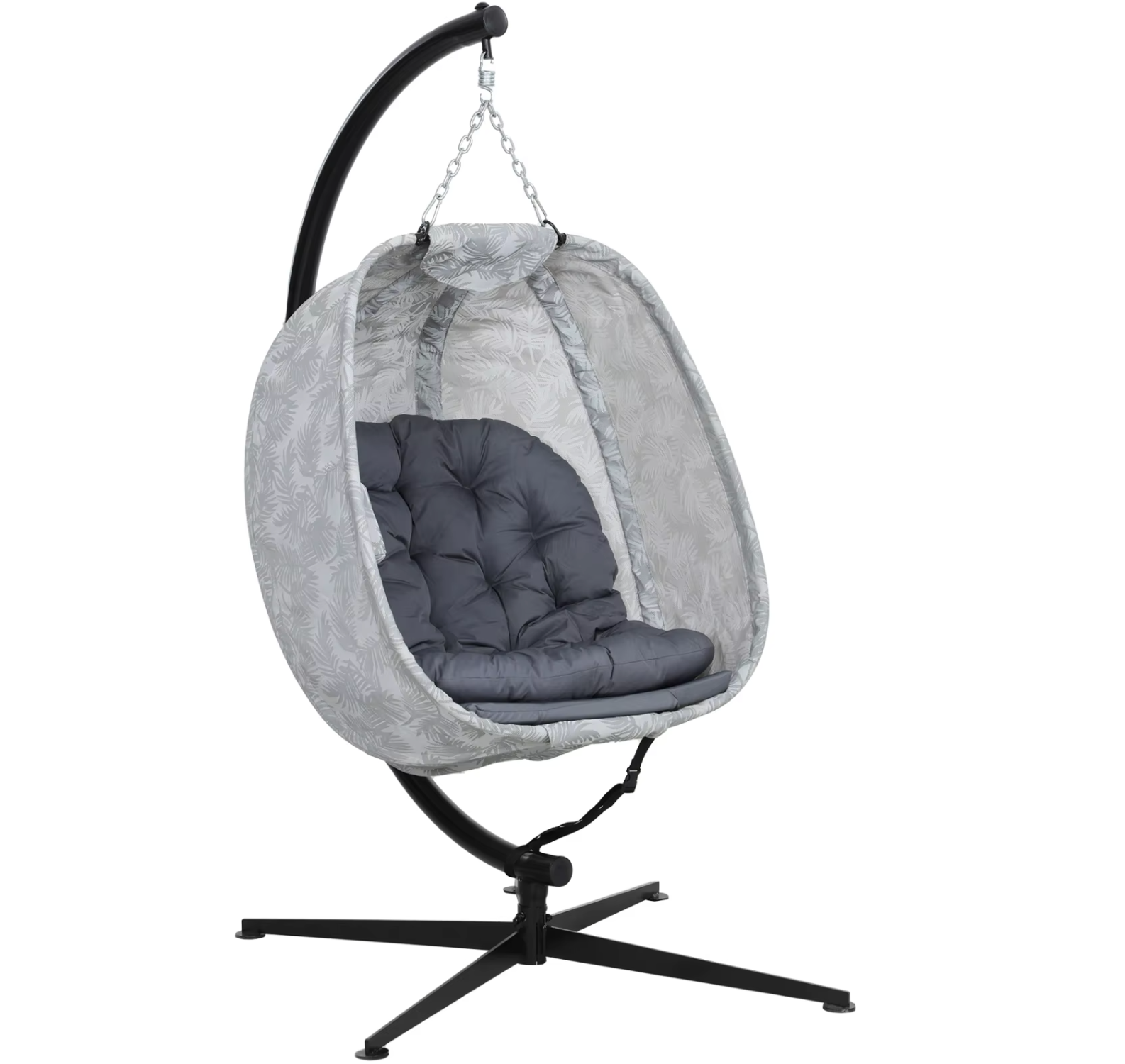 Opvouwbare Eivormige Hangstoel – Outdoor Schommelstoel met Frame & Kussens, Wit