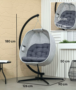 Opvouwbare Eivormige Hangstoel – Outdoor Schommelstoel met Frame & Kussens, Wit