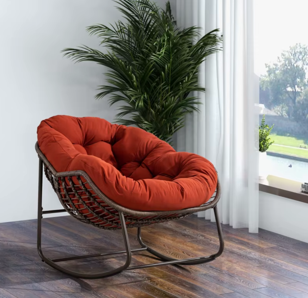 Rotan Schommelstoel met Kussen – Outdoor Fauteuil voor Veranda, Tuin of Woonkamer