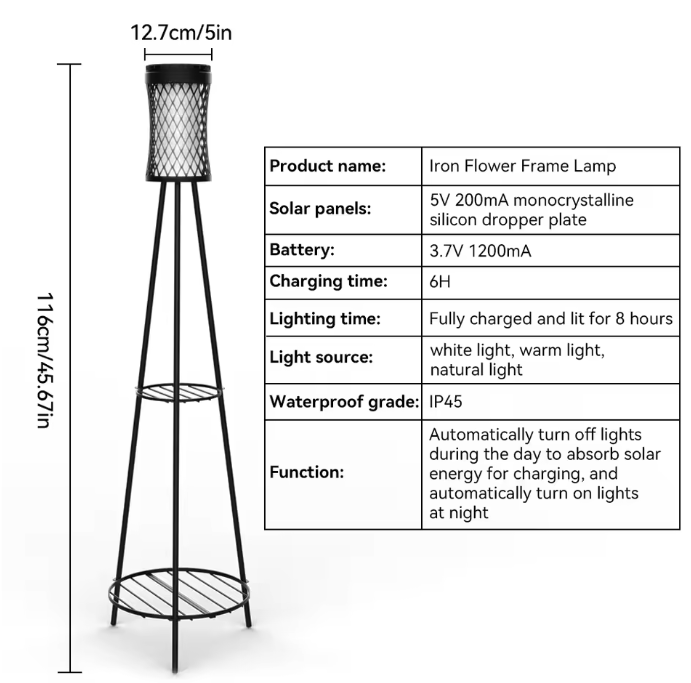 Solar Tuinlantaarn – Dimbare LED Vloerlamp op Zonne-energie