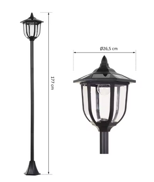 Solar Buitenlantaarn – 6 LED Staande Tuinlamp op Zonne-energie, Zwart 177 cm