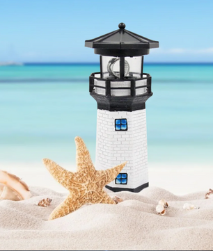 Solar Vuurtoren Lamp – LED Tuinverlichting met Roterend Effect & Automatische Sensor