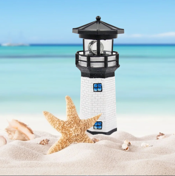 Solar Vuurtoren Lamp – LED Tuinverlichting met Roterend Effect & Automatische Sensor