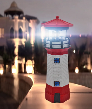 Solar Vuurtoren Lamp – LED Tuinverlichting met Roterend Effect & Automatische Sensor