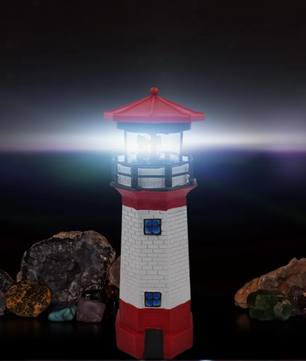 Solar Vuurtoren Lamp – LED Tuinverlichting met Roterend Effect & Automatische Sensor