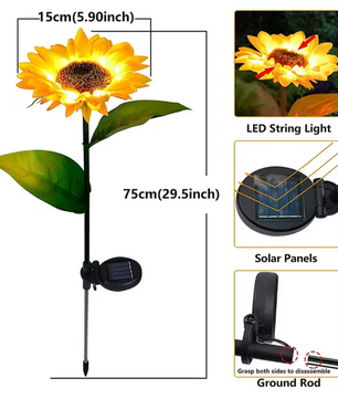 Solar Zonnebloem Lamp – Waterdichte LED Tuinverlichting, Realistisch & Decoratief