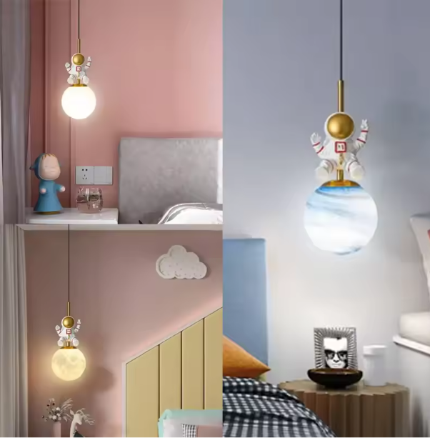 Moderne LED Astronaut Hanglamp – Maan Kroonluchter voor Kinderkamer & Slaapkamer
