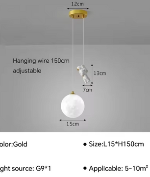 Moderne LED Astronaut Hanglamp – Maan Kroonluchter voor Kinderkamer & Slaapkamer