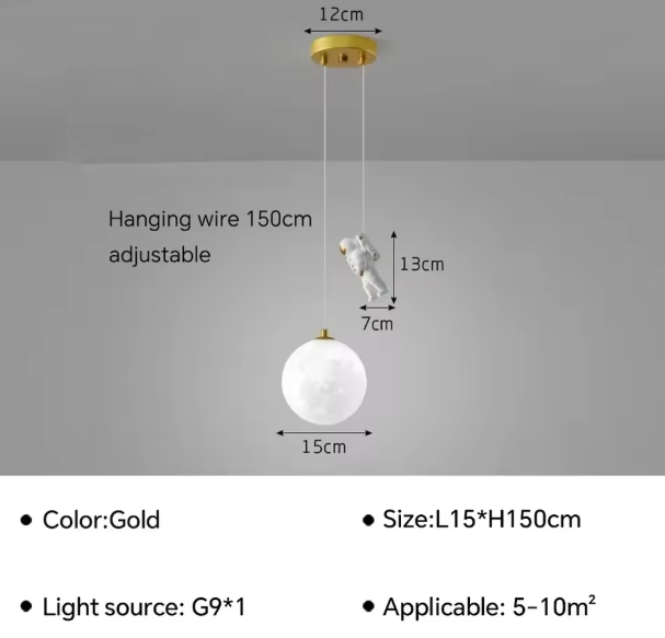 Moderne LED Astronaut Hanglamp – Maan Kroonluchter voor Kinderkamer & Slaapkamer