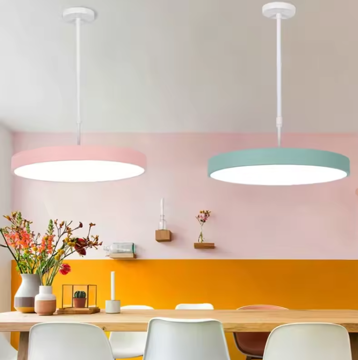 Nordic LED Hanglamp – Ronde Macaron Schijf voor Woonkamer & Eettafel