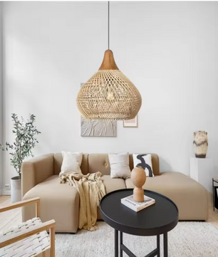 Vintage Boho Rotan Hanglamp – E27 Plafondlamp voor Eetkamer & Woonkamer