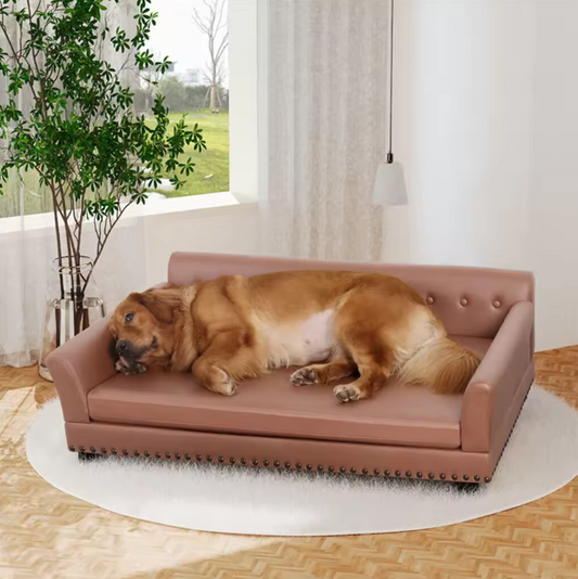 Luxe Hondenbank – Verhoogd PU-Leren Hondenbed met Kussen