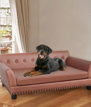 Luxe Hondenbank – Verhoogd PU-Leren Hondenbed met Kussen