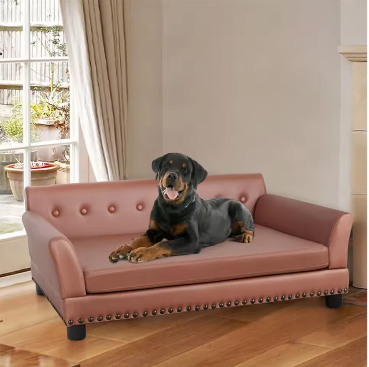 Luxe Hondenbank – Verhoogd PU-Leren Hondenbed met Kussen