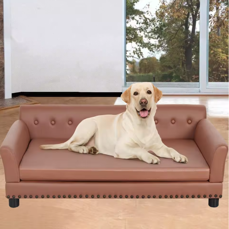 Luxe Hondenbank – Verhoogd PU-Leren Hondenbed met Kussen