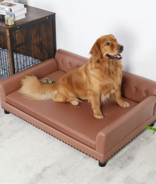 Luxe Hondenbank – Verhoogd PU-Leren Hondenbed met Kussen