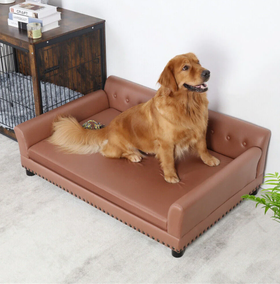 Luxe Hondenbank – Verhoogd PU-Leren Hondenbed met Kussen