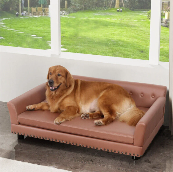 Luxe Hondenbank – Verhoogd PU-Leren Hondenbed met Kussen