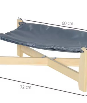 Verhoogd Houten Hondenbed – Grenenhout met Kussen, Grijs