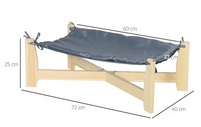 Verhoogd Houten Hondenbed – Grenenhout met Kussen, Grijs