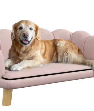Hondenbank met Rugleuning – Fluweelzachte Stoffen Hoes & Houten Poten, Roze