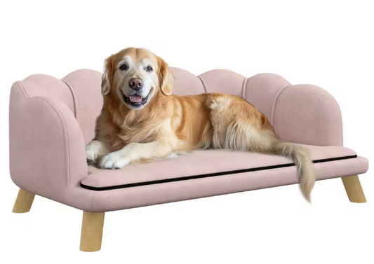 Hondenbank met Rugleuning – Fluweelzachte Stoffen Hoes & Houten Poten, Roze
