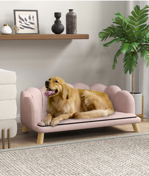 Hondenbank met Rugleuning – Fluweelzachte Stoffen Hoes & Houten Poten, Roze