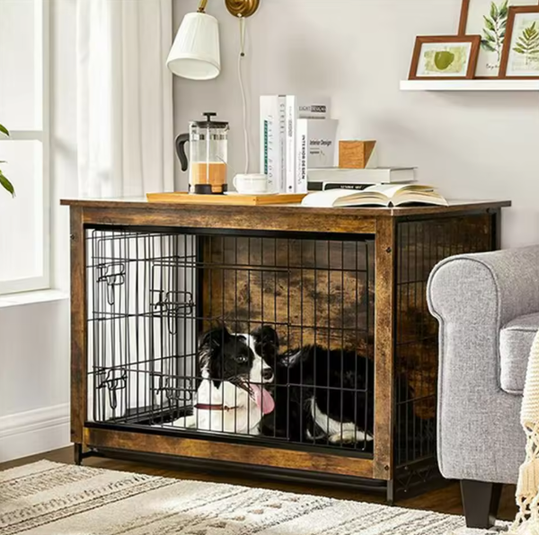 Houten Hondenbench met Bijzettafel – Dubbele Deur & Afneembaar Dienblad