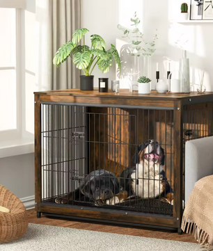 Houten Hondenbench met Bijzettafel – Dubbele Deur & Afneembaar Dienblad