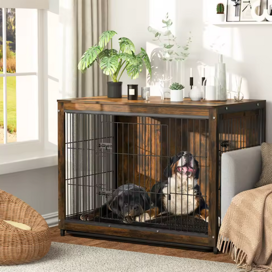 Houten Hondenbench met Bijzettafel – Dubbele Deur & Afneembaar Dienblad