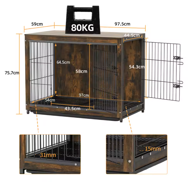 Houten Hondenbench met Bijzettafel – Dubbele Deur & Afneembaar Dienblad