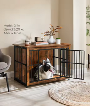 Hondenbench met Bijzettafel – Houten Hondenkooi met Dubbele Deur, Modern en Duurzaam