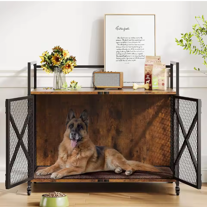 Zware Hondenkooi met Wielen – Hondenkrat & Bijzettafel met Dubbele Deur