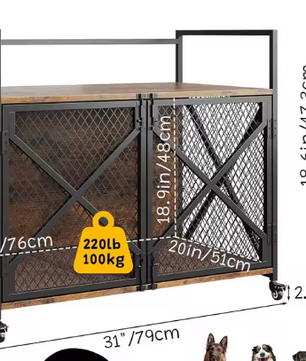 Zware Hondenkooi met Wielen – Hondenkrat & Bijzettafel met Dubbele Deur