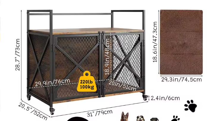 Zware Hondenkooi met Wielen – Hondenkrat & Bijzettafel met Dubbele Deur