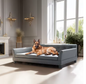 Luxe Hondenbank – Verhoogd Huisdierbed met Microfiber Leer & Houten Poten