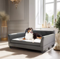 Luxe Hondenbank – Verhoogd Huisdierbed met Microfiber Leer & Houten Poten