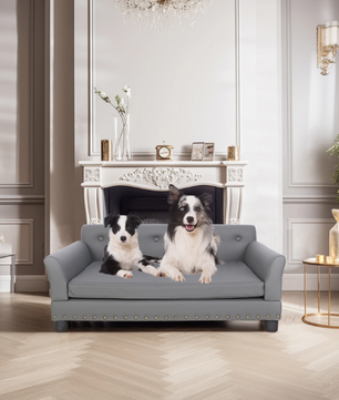 Luxe Hondenbank – Verhoogd Huisdierbed met Microfiber Leer & Houten Poten
