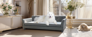 Luxe Hondenbank – Verhoogd Huisdierbed met Microfiber Leer & Houten Poten