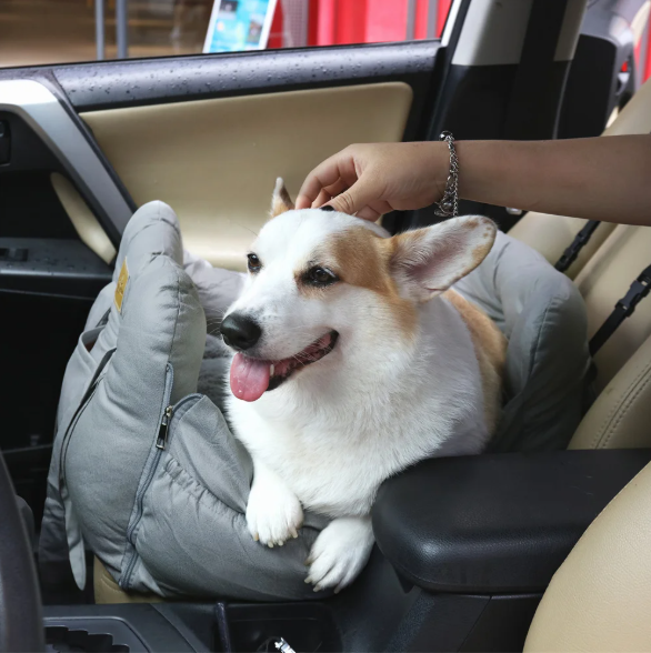 Hond Autostoelverhoger – Wasbare Reisdrager & Bed met Opbergvakken, Veilig & Comfortabel