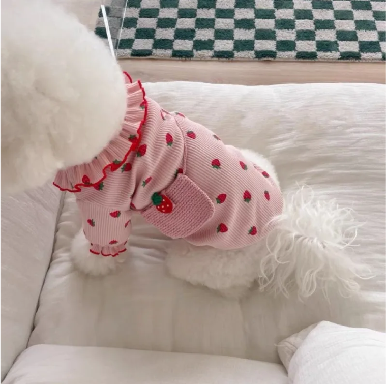 Zomer Honden T-shirt met Aardbeienprint – Ademend & Comfortabel