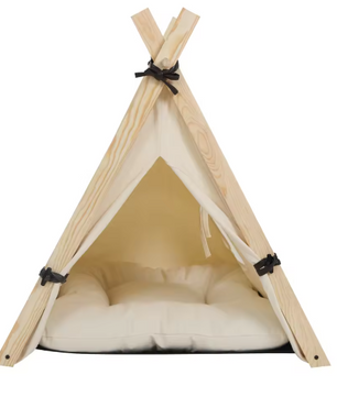 Tipi Tent voor Honden & Katten – Canvas Huisdierentent met Kussen, Afneembaar & Wasbaar