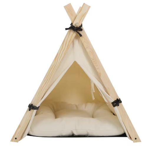 Tipi Tent voor Honden & Katten – Canvas Huisdierentent met Kussen, Afneembaar & Wasbaar