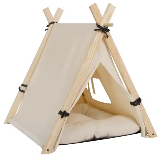 Tipi Tent voor Honden & Katten – Canvas Huisdierentent met Kussen, Afneembaar & Wasbaar