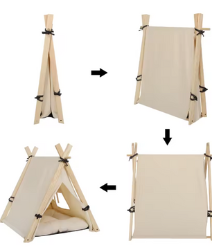 Tipi Tent voor Honden & Katten – Canvas Huisdierentent met Kussen, Afneembaar & Wasbaar
