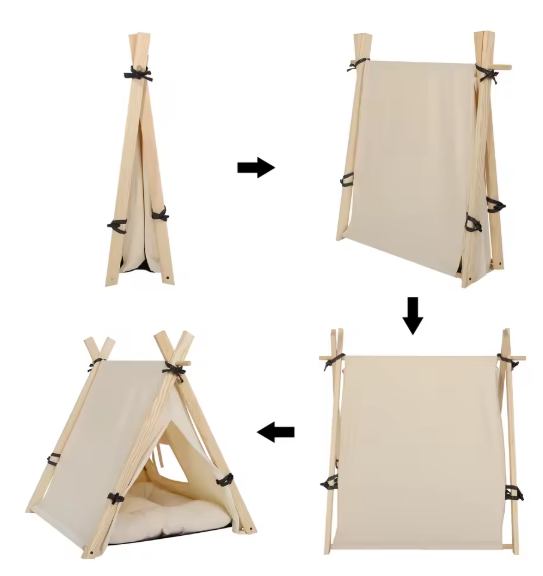 Tipi Tent voor Honden & Katten – Canvas Huisdierentent met Kussen, Afneembaar & Wasbaar