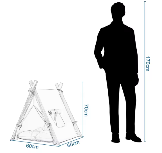 Tipi Tent voor Honden & Katten – Canvas Huisdierentent met Kussen, Afneembaar & Wasbaar