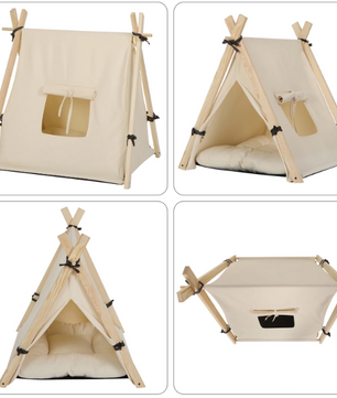 Tipi Tent voor Honden & Katten – Canvas Huisdierentent met Kussen, Afneembaar & Wasbaar