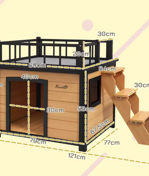 Houten Hondenhuis met Balkon & Trap – Verhoogd Buitenhuis voor Kleine en Middelgrote Honden