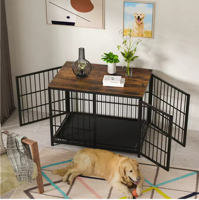 Grote Houten Hondenkrat – Stijlvolle Binnenkennel met 3 Deuren & Verwijderbare Lade